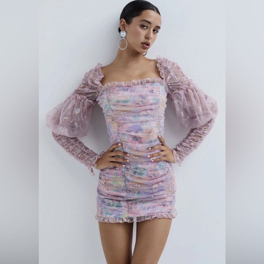 For Love And Lemons Pastel Floral Long Sleeve Dress